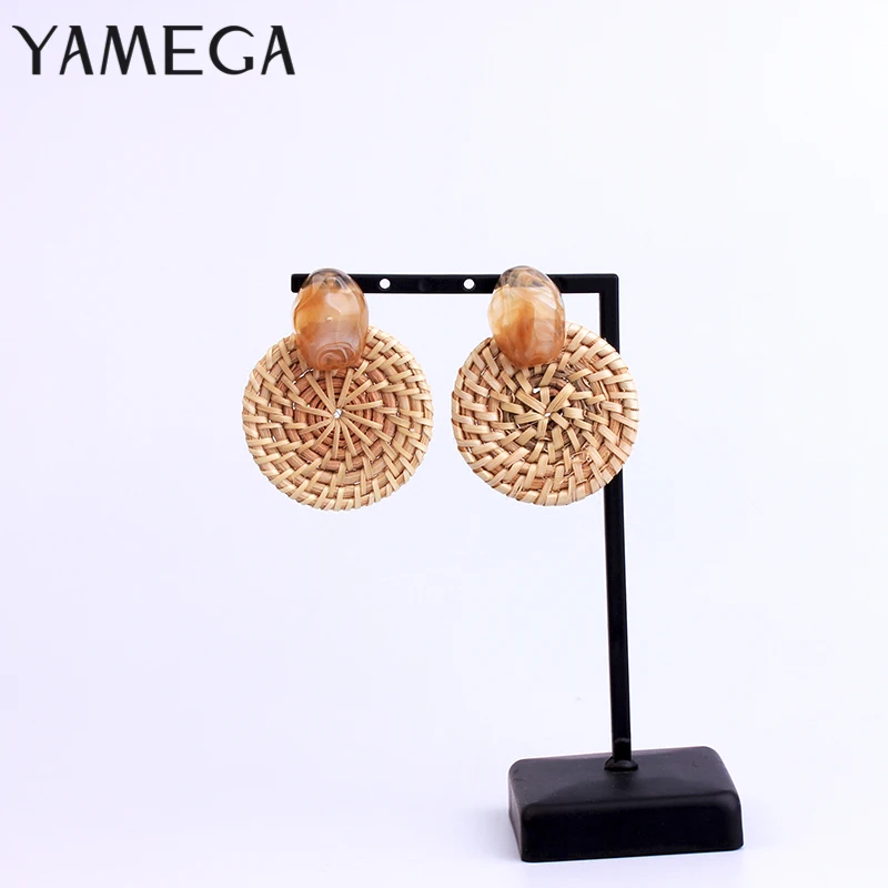 Корейские серьги из ротанга YAMEGA ручной работы уникальные деревянные