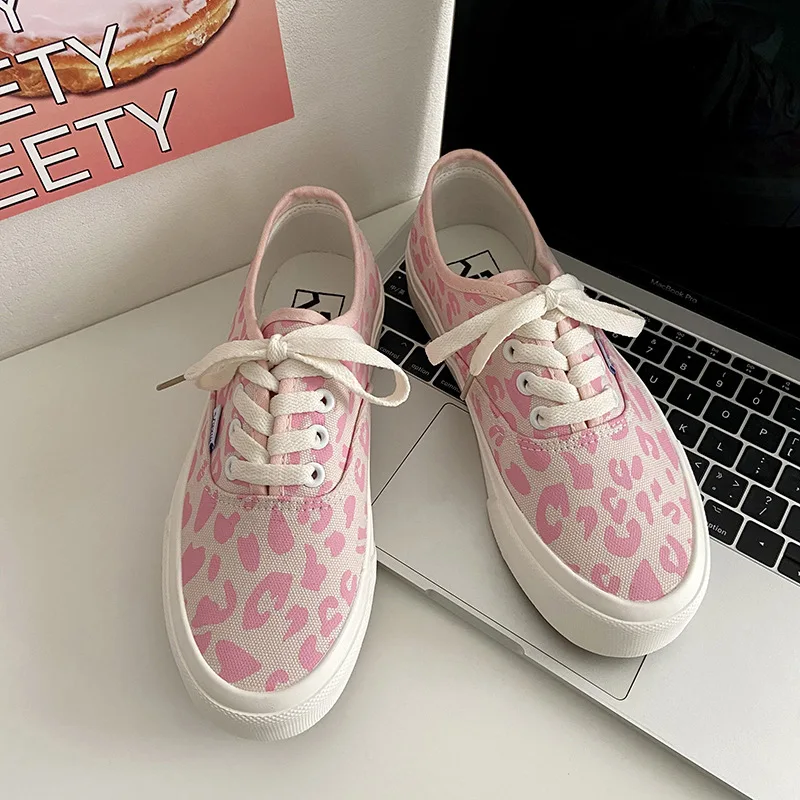 

Women Sneakers Platform Pink Shoes Pink Leopard Print Leisure Flat Bottom Shoes Summer Fashion Retro Canvas Shoes Sports Shoes