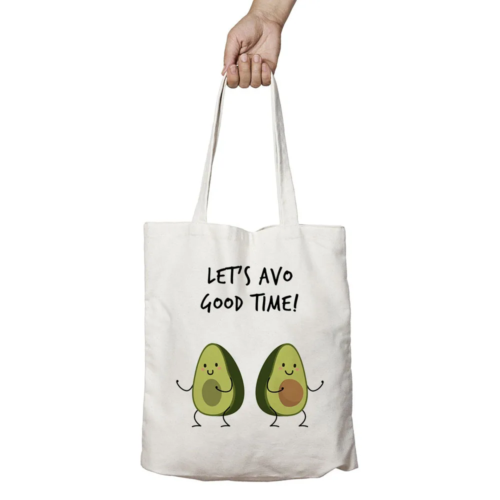

Women Canvas shopping Bag Cartoon Avocado Graphic Reusable Female travel Shoulder Bag Harajuku Fashion Ladies Shopper Tote Bag
