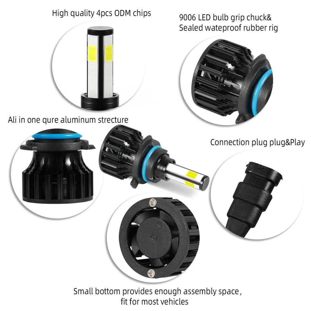 

Illuminated Car Lights On All Sides LED Bulb DrViAion-D8-9006-6000K COB Conversion Kit Fog Aluminum Alloy Low LN637-A 2x 4-Sides