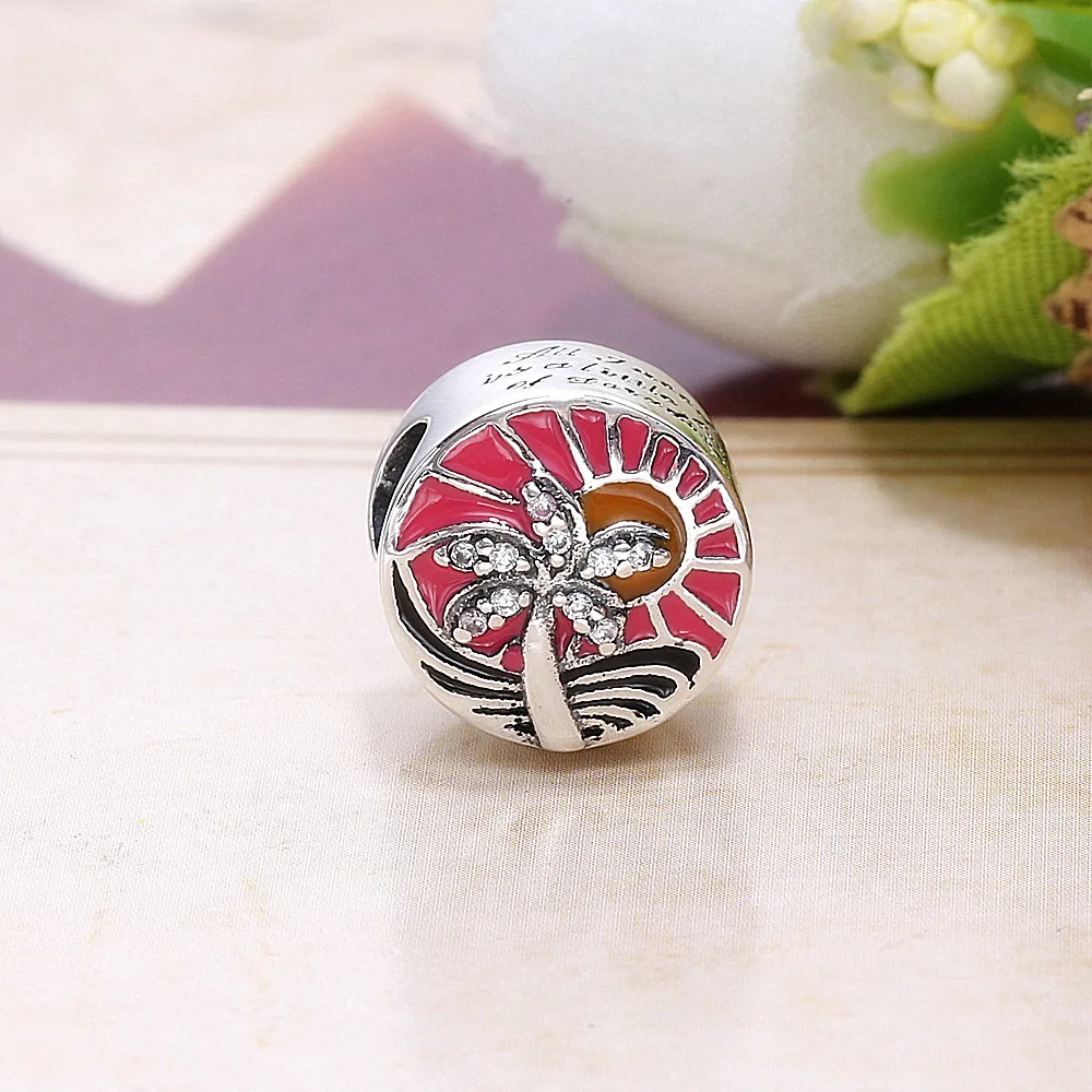 Moonmory тропический рай закат Серебряный Шарм бусины из стерлингового серебра 925 с CZ