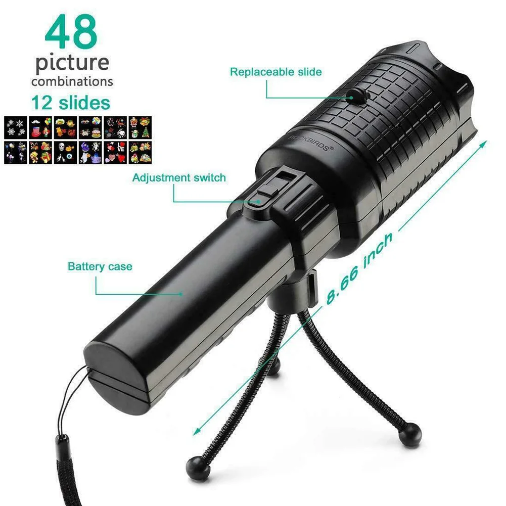 Крытый открытый перезаряжаемый светодиодный Рождественский проектор 12 узоров