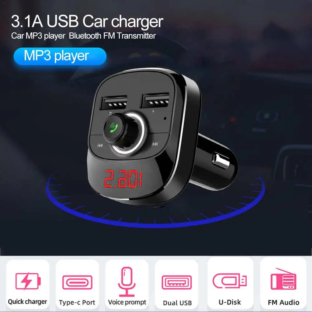 Автомобильный MP3 плеер Bluetooth FM передатчик Комплект громкой связи 3.1A двойной USB