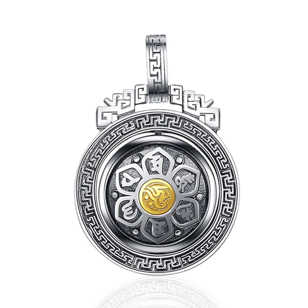 Pendant BALMORA, 925 пробы, серебро 360, быстрое вращение, шесть слов, подвески «Сутра» и ожерелье для женщин и мужчин, буддизм, крутые модные ювелирные изделия - Окраска металла: Pendant