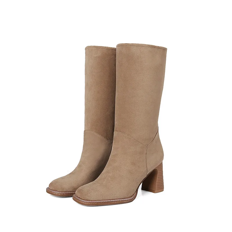 MoonMeek/Лидер продаж 2020 года Женские ботинки на толстом высоком каблуке с