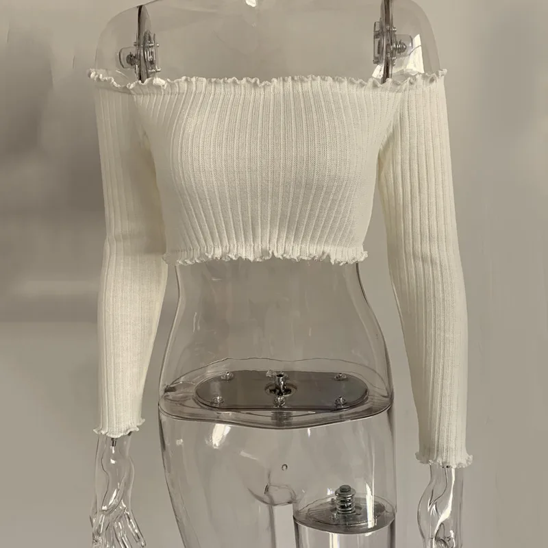 

XUXI Women, Sexy, Tube Top, Long Sleeves, Word Collar, Wooden Ears, Blouse, Tube Top, Summer, Female, E258