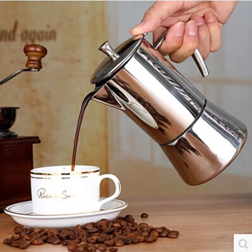 Кофеварка expresso, 4/6 чашек, 304 нержавеющая сталь, Кофеварка Moka, чайник, плита, топ, Гейзер, Кофеварка
