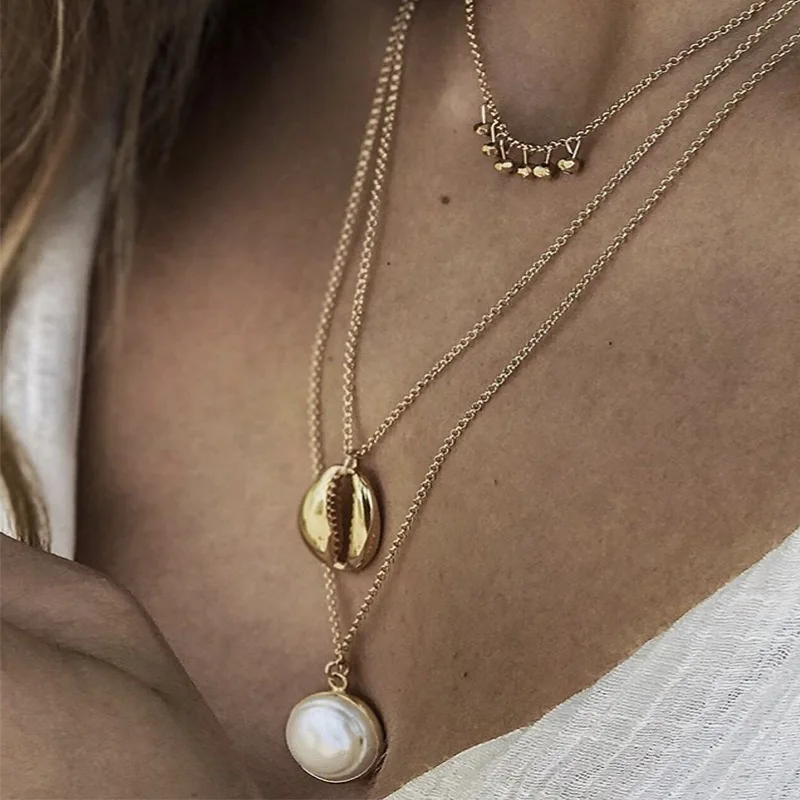 Женское Винтажное колье чокер Cowrie многослойное ожерелье с кольцом под золото