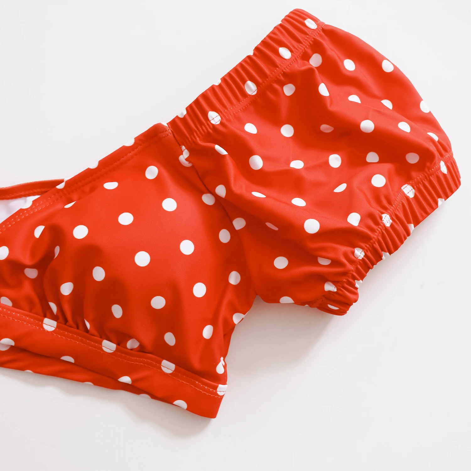 Сексуальный ретро оранжевый белый горошек бикини с пышными рукавами 2022