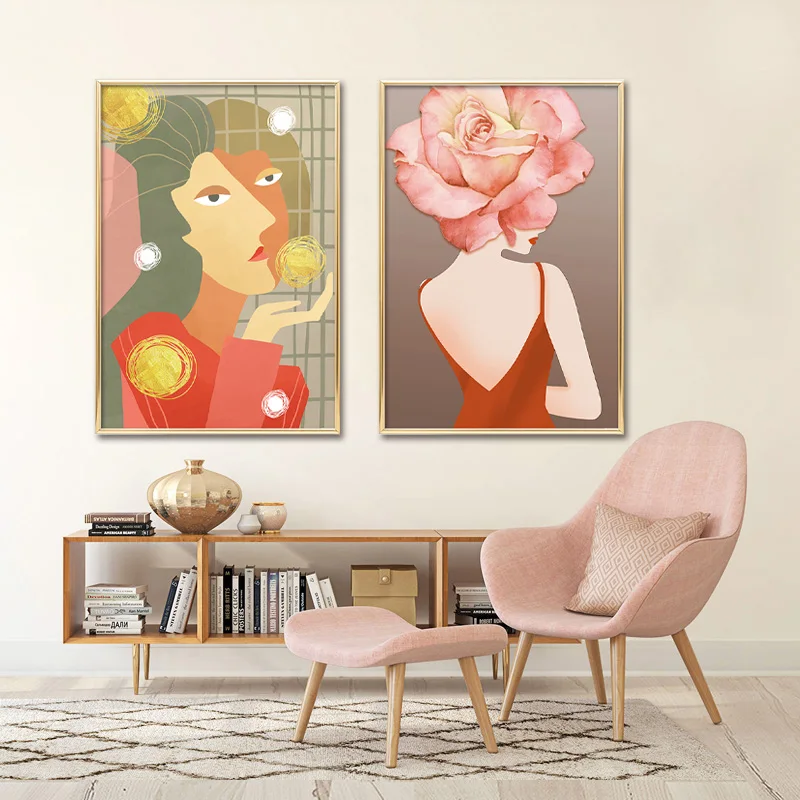 

Fashion Flowers Woman Canvas Painting Modern Abstract Beauty Wall Art Poster Print Decorative Picture for Living Room Home Decor