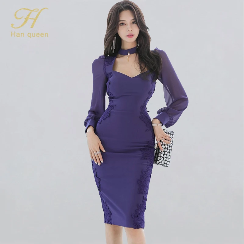 H Han Queen женские Карандаш Оболочка вечерние сексуальные с длинным рукавом 2020