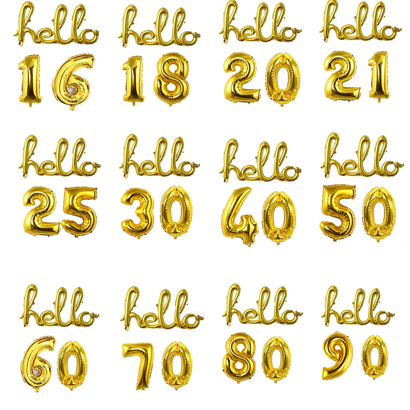 Золотые и серебряные шары Hello 18 21 25 30 40 50 лет украшения для дня рождения 3 шт./компл.