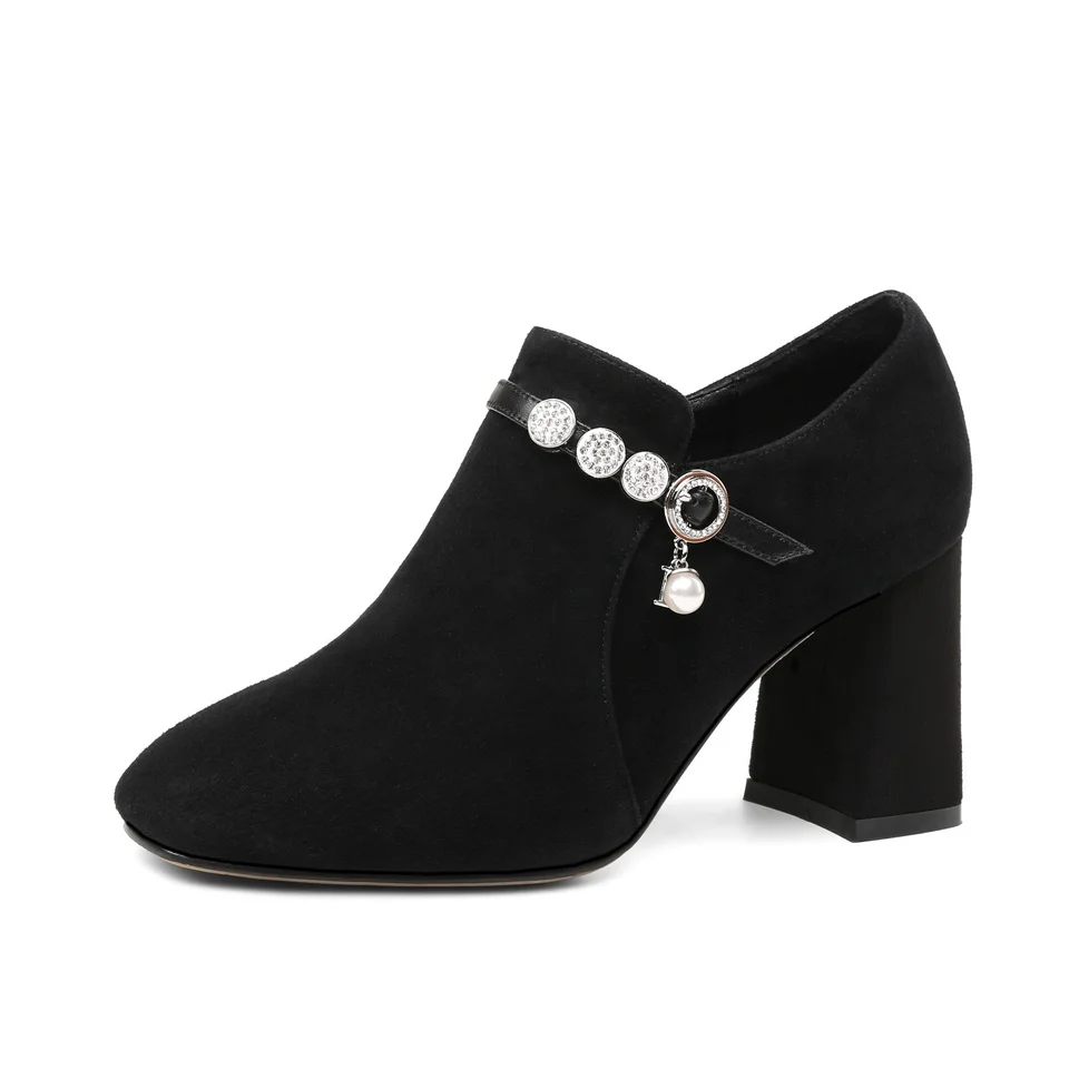 Новинка сезон весна-осень женские замшевые туфли-лодочки на Высоком толстом