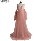 Милое розовое Тюлевое платье для беременных с рукавами и поясом Yewen