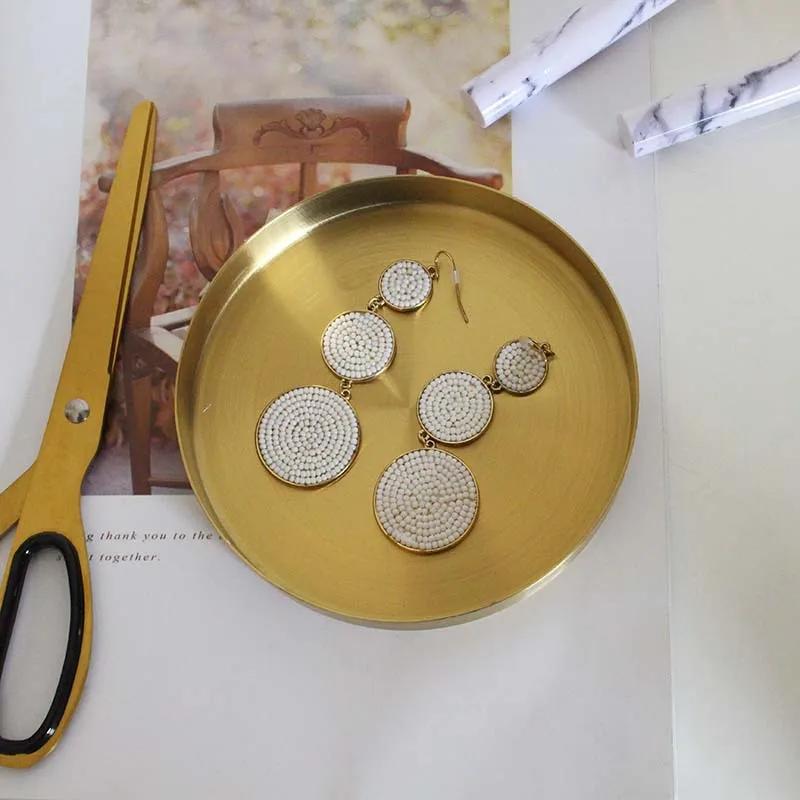 Nordic Ins Brass Gold Round Jewelry Tray Vase Tabletop Sundries Decoration Storage Table Ornaments |