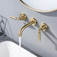 luxury brushed gold top quality brass wall mounted two handles bathroom sink faucet cold hot water basin faucet high quality tap