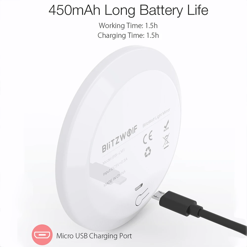 Blitzwolf BW LM1 портативный мини USB Перезаряжаемый светодиодный зеркальный светильник