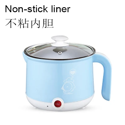 Non-stick blue EDTID многофункциональная электрическая сковорода из нержавеющей стали горячий горшок лапша рисоварка на пару яйцо суп горшок мини нагревательная сковорода 1.8л ЕС - Цвет: Non-stick blue