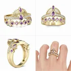 Женское роскошное свадебное кольцо Стразы фиолетового цвета с металлической подвеской, свадебные ювелирные изделия с кубическим цирконием, обручальное кольцо с короной, кольцо для помолвки