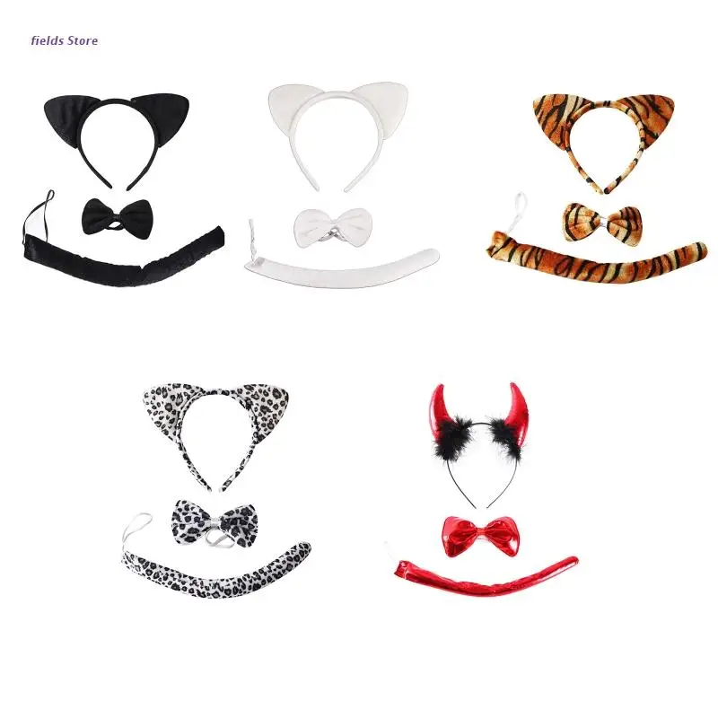 

Animal Cosplay Costume Set Hairband Tiger Tail Bowtie Halloween Dress up