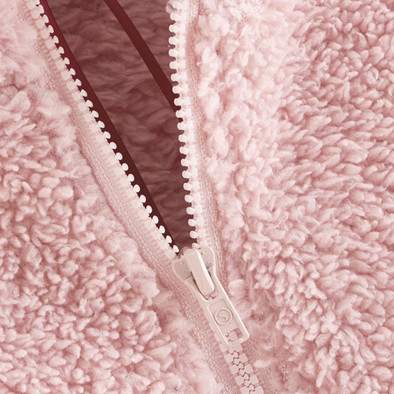 Dotfashion Розовый Повседневный плюшевый свитер с молнией спереди для женщин зимние однотонные милые толстовки со стоячим воротником