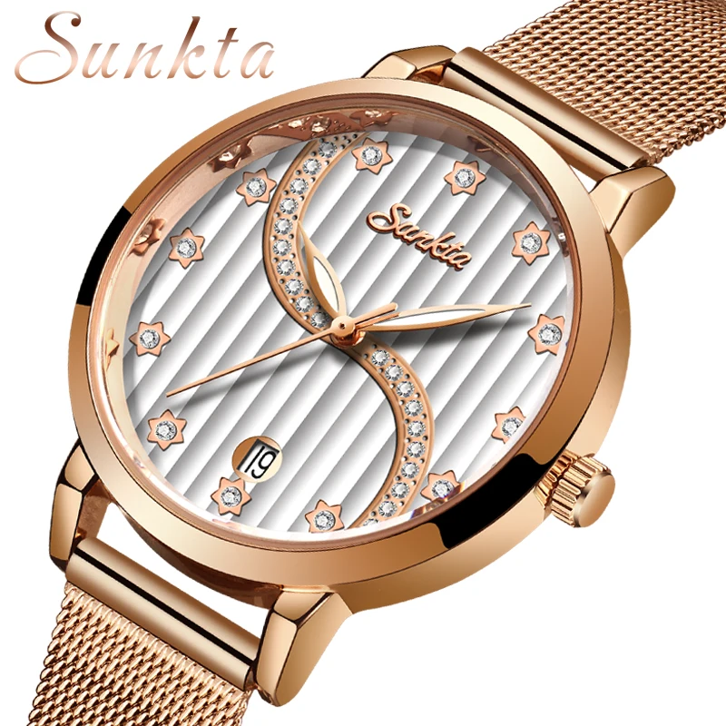 Montre Femme New SUNKTA Women Watches Luxury Brand Mesh belt Ladies Quartz Sport Wrist Watch Relogio Feminino+Box | Наручные часы