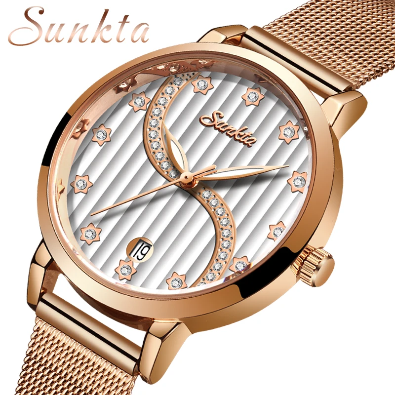 Reloj Mujer SUNKTA женские часы Лидирующий бренд Роскошные для девушек с сетчатым