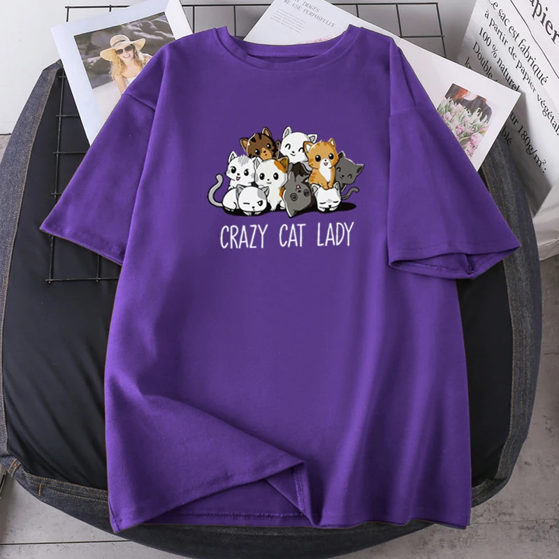 

Футболки женские Crazy Cat, летние K-pop топы, футболки большого размера с коротким рукавом, повседневная женская одежда высокого качества, с коротким рукавом, 2021