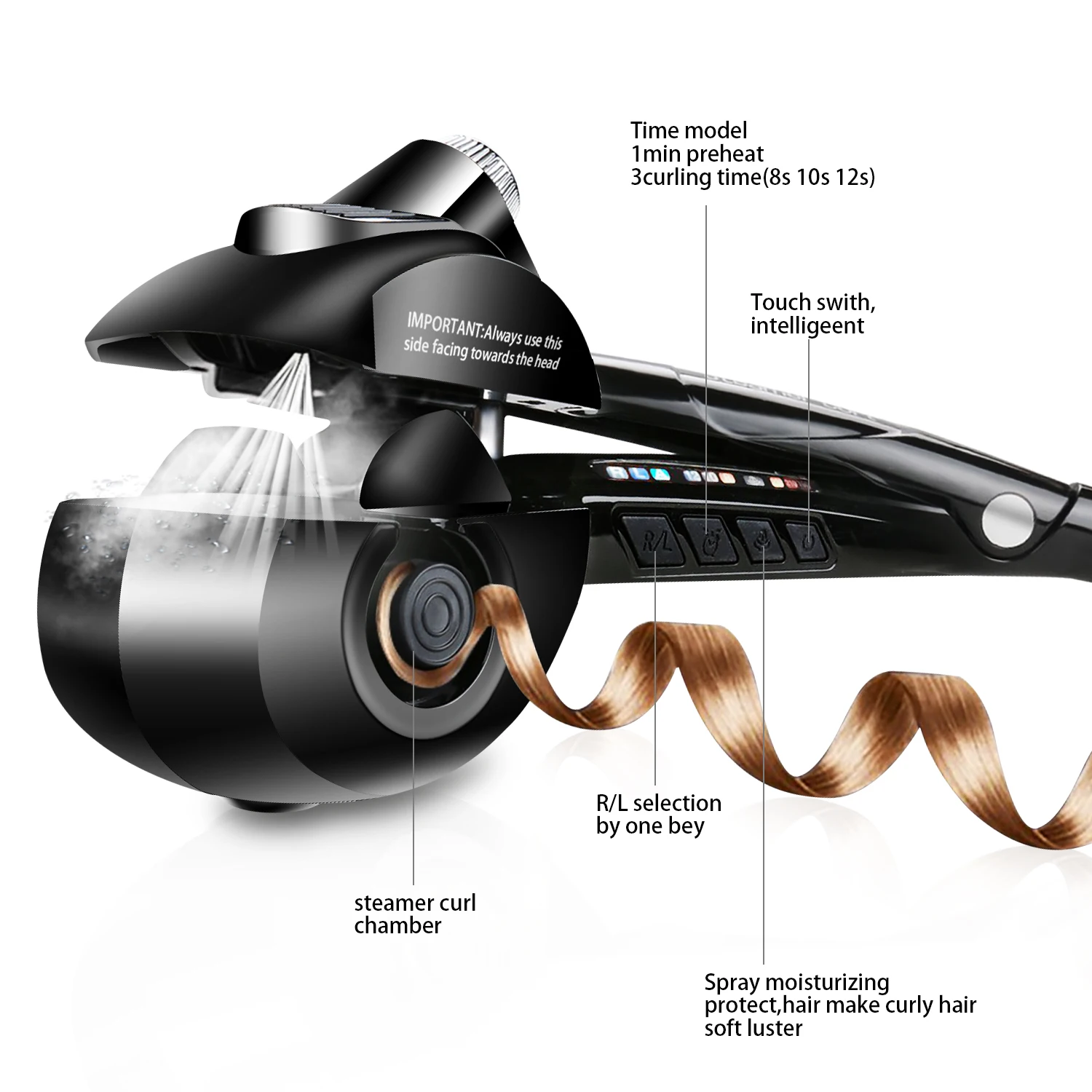 

Automatic Steam Ceramic Curling Wand Auto Rotating Spray Steamer Curler Spiral Hair Curling Iron Styling Tool by doosl red