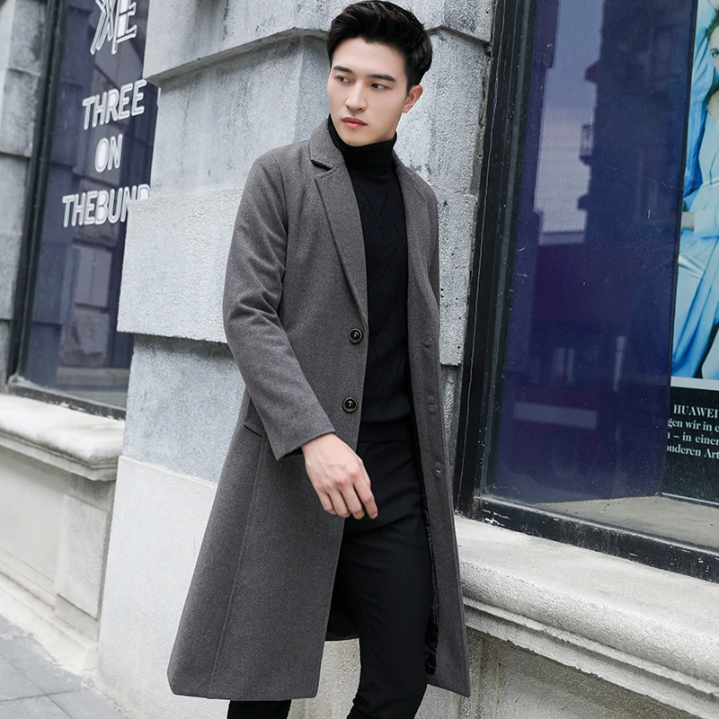 Мужской повседневный деловой Тренч облегающее длинное пальто в Корейском стиле