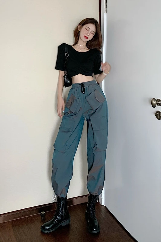 

2021 New Summer High Waist Loose Cargo Pants Women Streetwear Trousers Vintage Straight Harajuku Pants Cargo