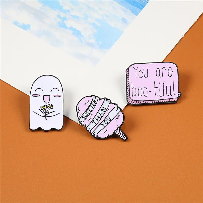 Веселая Брошь Happy Ghost эмалированный штифт милый розовый значок джинсы отворот