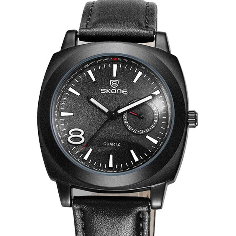

SKONE Genuine Calendar Men's Fashion Watches Top Brand Luxury Leather Boy's Quartz Wristwatch Relojes Mujer Relogio Feminino