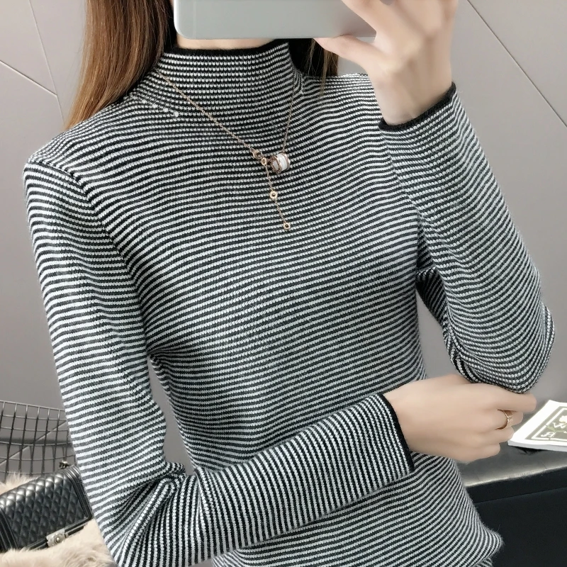 Женский свитер Осень-зима Корейская версия новинка 2020 черный белый полосатый с