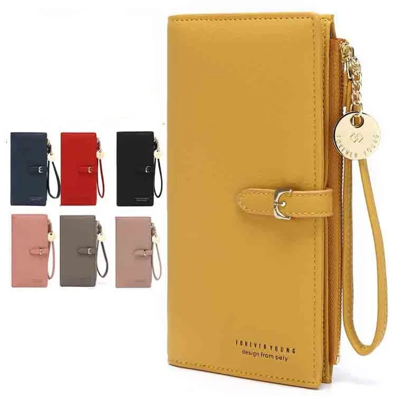 

New 2020 Ladies Wallet Fashion Korean Solid Color Mobile Phone Bag Long Zipper Large Capacity Hand Clutch Coin Purse