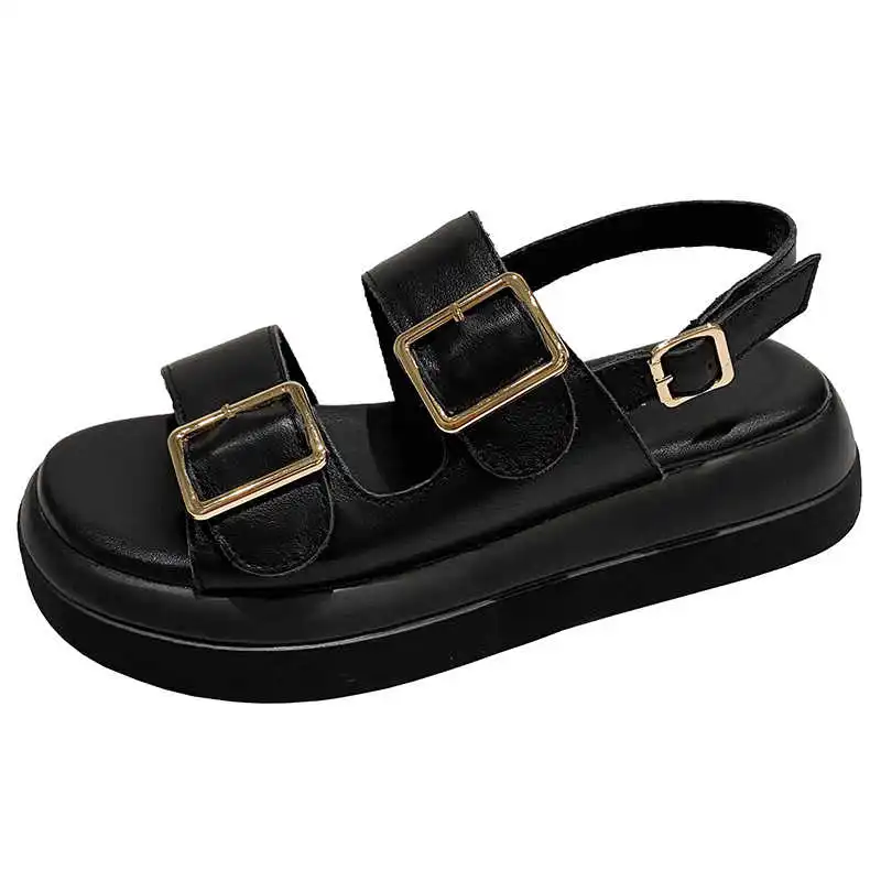 

Leather sandals women's 2021 summer new belt buckle thick soled Roman shoes for casual students' beach shoes