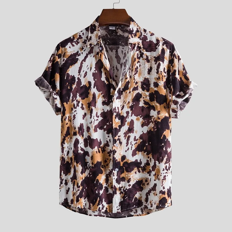 

Linen Shirt Men Floral Loose Baggy Casual Hawaii Holiday Beach Shirt Tee Tops Buttons Blouse National Style Summer Plus Size