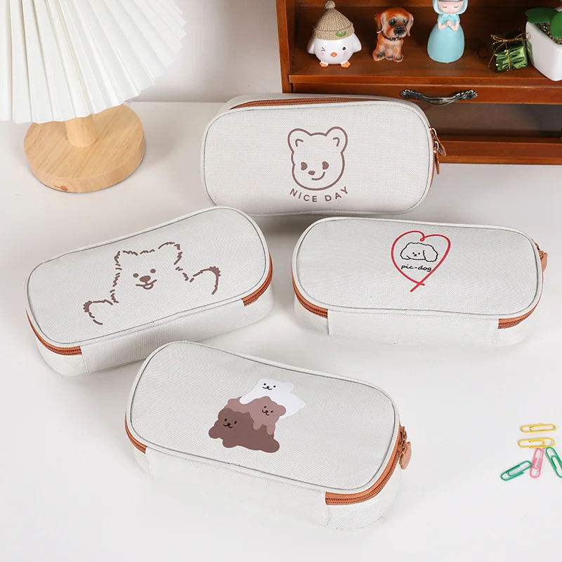 

Capacity Large Cute Canvas Cartoon Pencil Case Simple Creative Ins Style Stationery Bag Girl Pencil Bag School Supplies