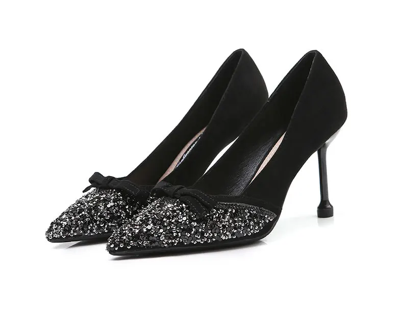 Туфли лодочки женские на высоком каблуке с бантом и острым носком|Женские туфли| |