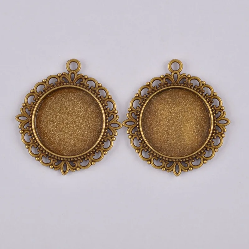 200 шт античная бронза серебро 25 мм Пустой диск кулон Подвеска подвеска поднос