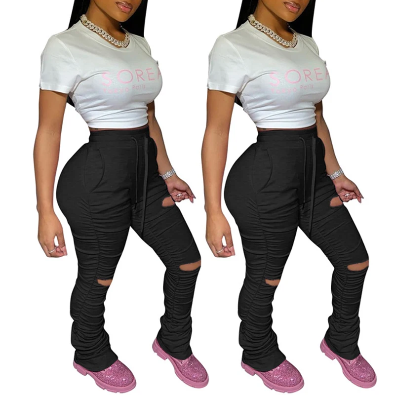 Брюки-клеш Женские с завышенной талией эластичные джоггеры оборками