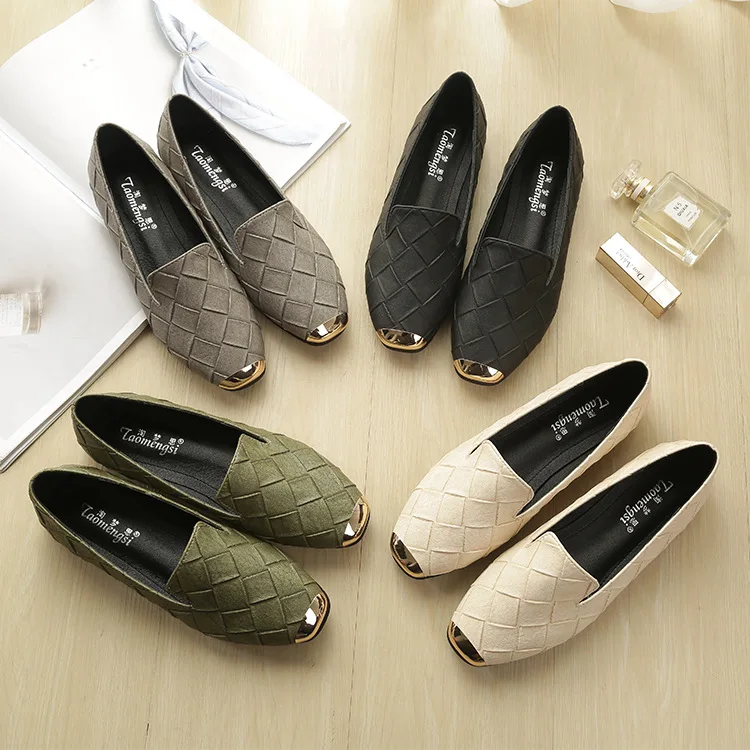

Large Size Women Flats Shoes Loafers Slip On Ballerina Shoes Casual Lady Moccasins Square Toe Weaving Footwear Office Lady Shoe