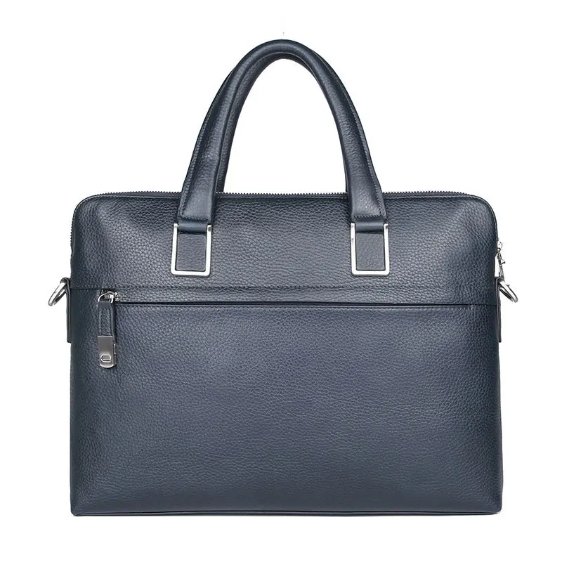 Nesitu Highend Black Chocolate Blue Genuine Leather 14'' Laptop Office Men's Briefcase Business Messenger Bag A4 Portfolio M7412