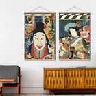 Японский офицер укийоу, Свиток, Картина на холсте, настенное искусство для гостиной, винтажный постер-свиток с персонажами с деревянной вешалкой