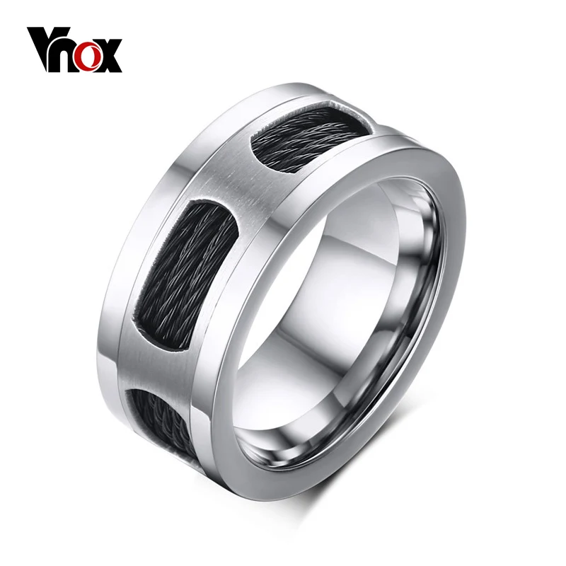 Vnox 10 мм Нержавеющая сталь Для мужчин кабель Провода инкрустированные кольцо