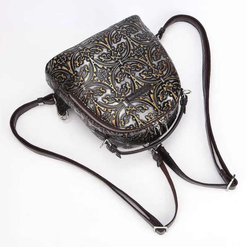 Женский маленький дорожный рюкзак Johnature из натуральной воловьей кожи ручной