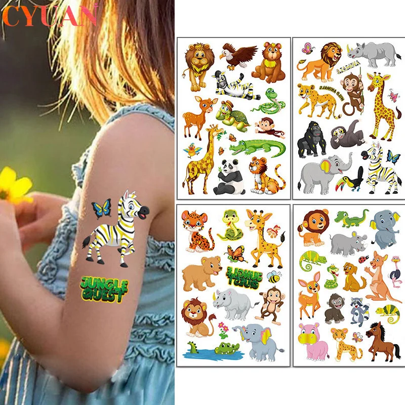 Animal Tattoos Sticker Forest Safari Birthday Party Jungle Theme Decor Wild One First 2 3 4 5 Year Children Birthday Decoration