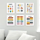 Дней месяцев, шаблоны, цифры, буквы ABC, настенная Картина на холсте, скандинавские постеры и искусства для детской комнаты, спальни, Декор