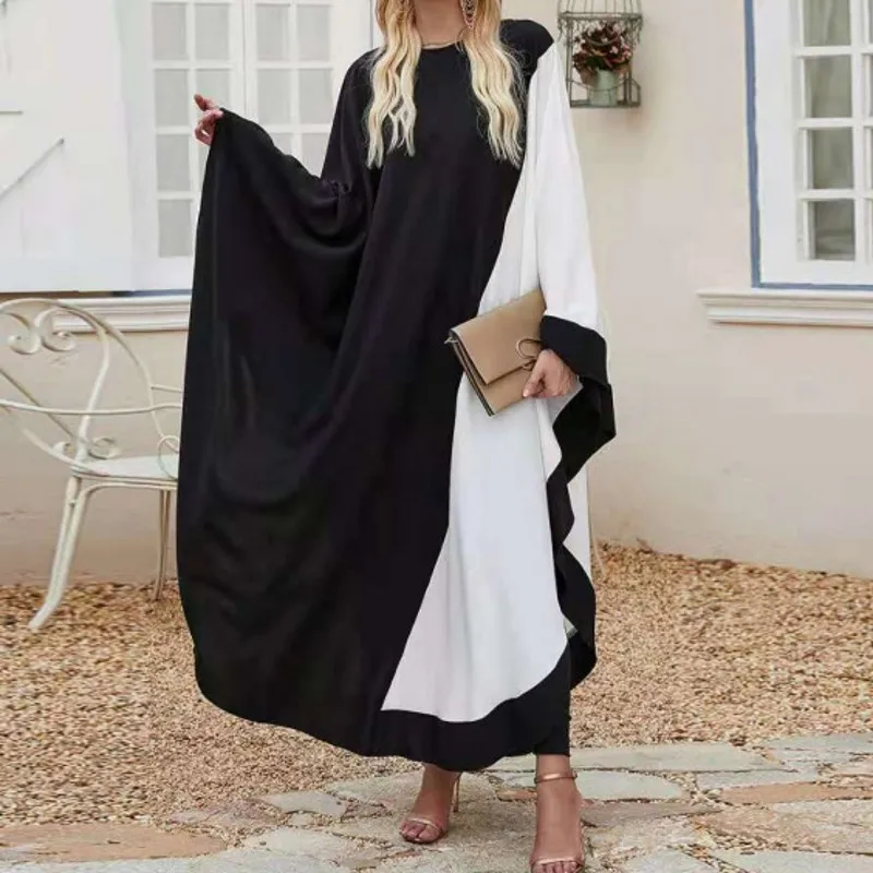 

Абаи мусульманское длинное платье для женщин с рукавами «летучая мышь» с длинными рукавами в стиле пэчворк свободные халаты 2021 новый элега...