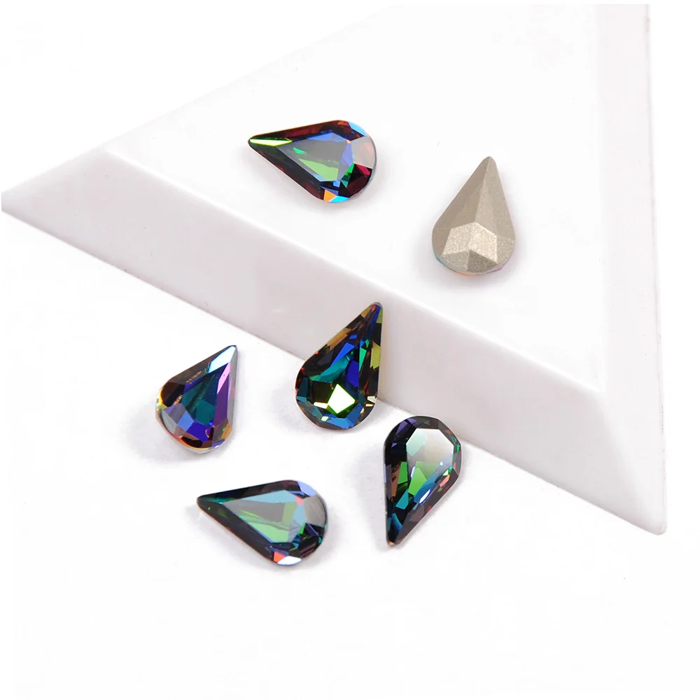 

YANRUO 4300 High Quality Nails Rhinestone Pear Shaped VM Color Pointback Crystal Glass Rhinestones For Nails 3D Nail Art Gems
